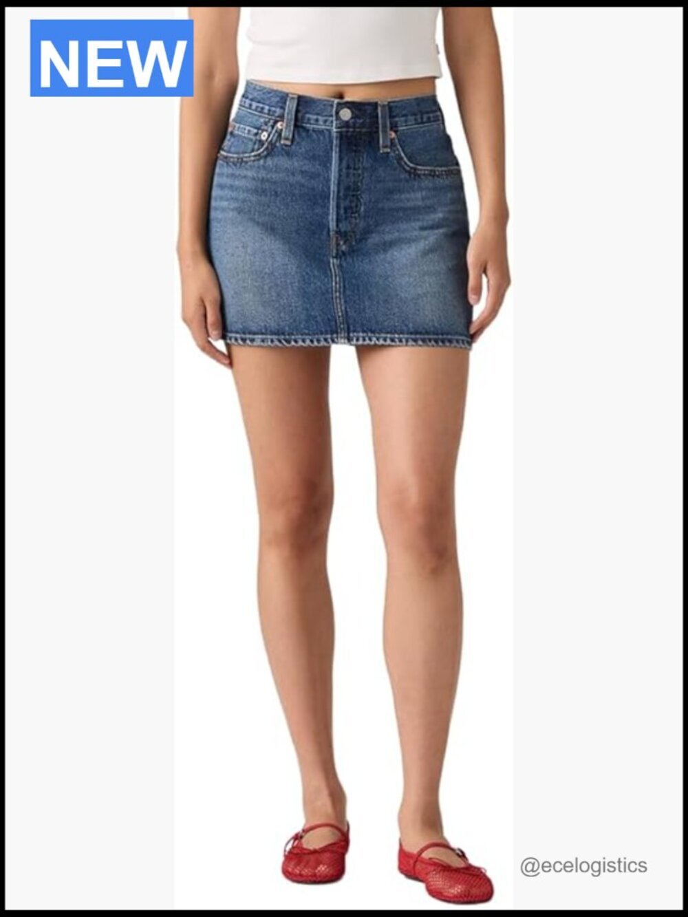 Mid-Rise Mini Denim Skirt Button Fly 100% Cotton